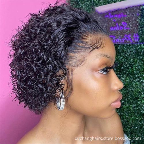 Pixie Cut Wig Short Curly 13x1 Transparent Frontal Lace Human Hair Wig Perruques Naturel Cheveux Humain Pxie Lace Front Wig